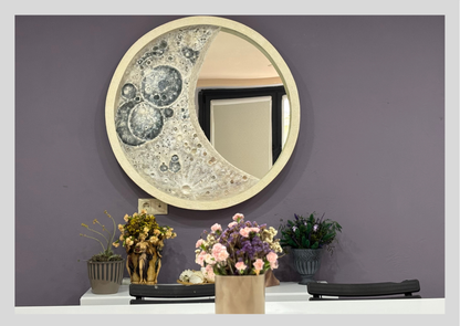 Işıklı Ay Tablo - LED Aydınlatmalı Lüks Duvar Dekorasyonu | 96cm Fiberglas Görsel 12 ürün fotoğrafı — Lamithra Art