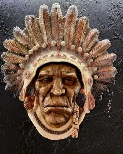 Native American Bust Wall Sculpture ürün fotoğrafı — Lamithra Art