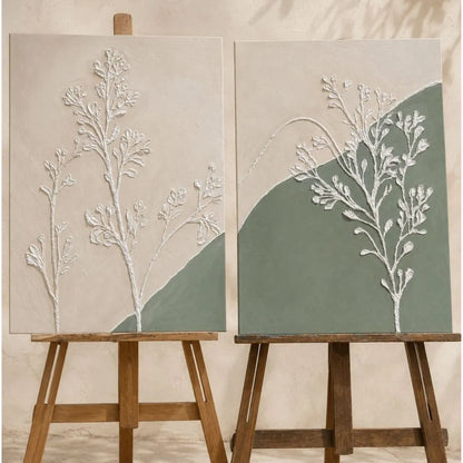 El yapımı 50x70 rölyef diptych tablo seti SERENITY I & II modern duvar dekoru