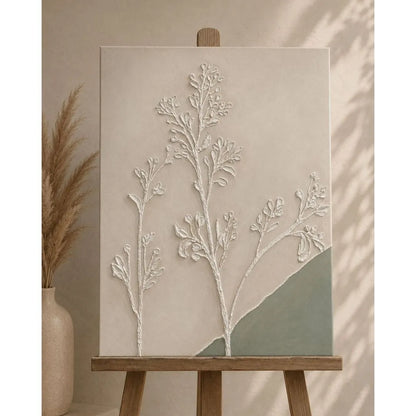 Soft sage green ve krem tonlarında modern rölyef duvar dekoru tablo seti